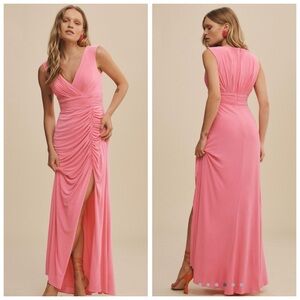 Ieena for Mac Duggal Ruched Side-Slit Sheath Gown